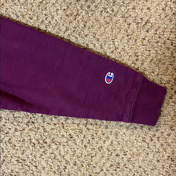 Champion Reverse Weave Pull over Hoodie Vintage Script Logo Purple - Picture 5 of 5